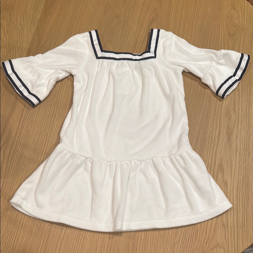 Janie and Jack White Terry Dress with Navy Trim